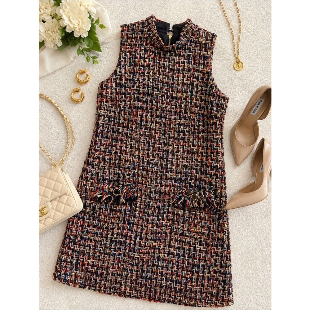 JB by Julie Brown Metallic Tweed Shift Dress Sleeveless Multicolor Size 6
